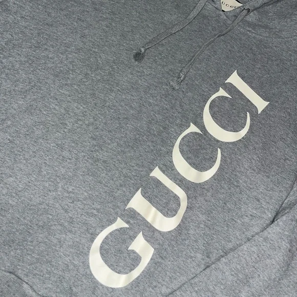 Gucci Spell Out Logo Print Grey Hoodie